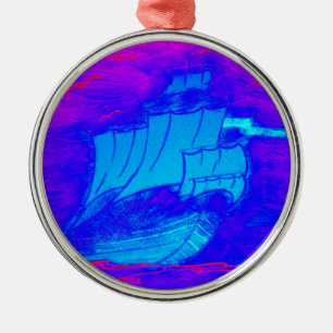 fluorescerende zeilboot 1 metalen ornament