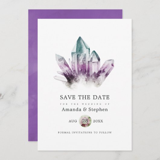 Fluoriet Crystals die de datum opslaan Save The Date (Voorkant / Achterkant)