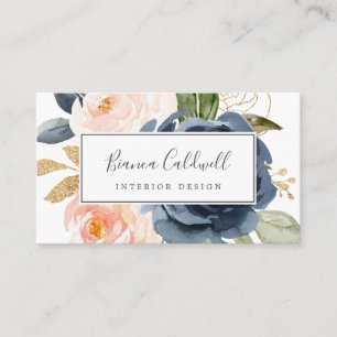 Flush et Navy Flowers Carte de visite blanc