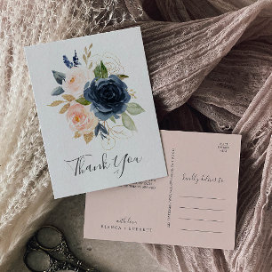 Flush et Navy Flowers Carte postale Merci blanc