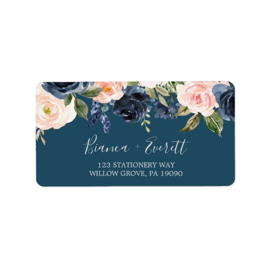 Flush et Navy Flowers | Étiquettes de adresse Blue (Devant)