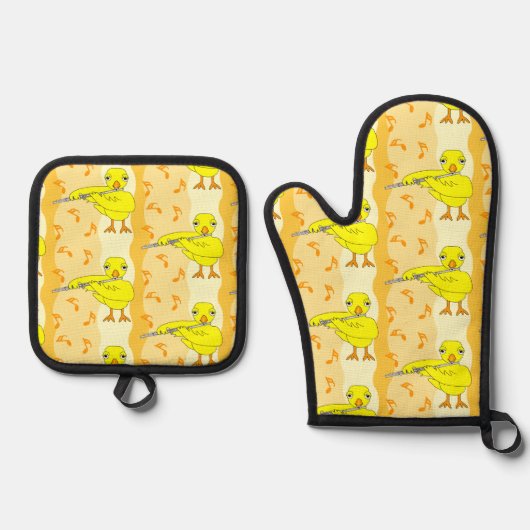 Flute Chick Pattern Ovenwant & Pannenlap Set (Voorkant)