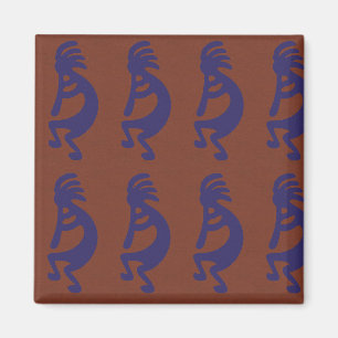 Flute die Kokopelli Cijfer afspeelt - Blauw op Rus Magneet
