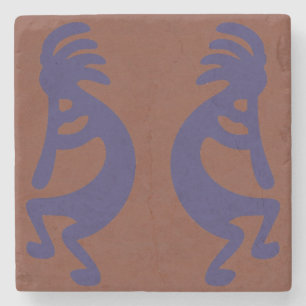 Flute die Kokopelli Cijfer afspeelt - Blauw op Rus Stenen Onderzetter