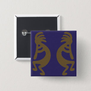 Flute die Kokopelli Cijfer afspeelt - Groen op Bla Vierkante Button 5,1 Cm
