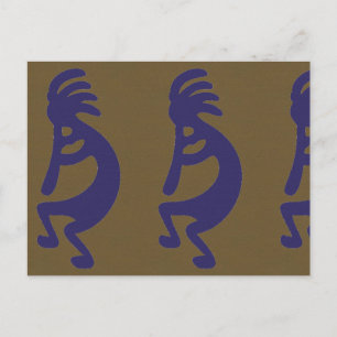 Flute die Kokopelli Cijfer speelt - Blauw op Groen Briefkaart