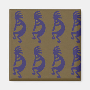 Flute die Kokopelli Cijfer speelt - Blauw op Groen Magneet