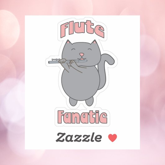 Flute Fanatic Pink Gray Cat Sticker