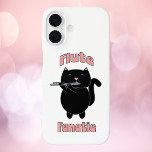 Flute Fanatic Roze Zwarte Kat Schattige iPhone 16 Hoesje