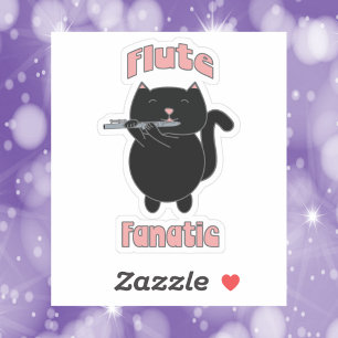 Flute Fanatic Roze Zwarte Kat Schattige Sticker