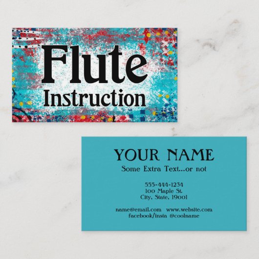 Flute Instruction Lessons Visitekaartjes (Voorkant / Achterkant)