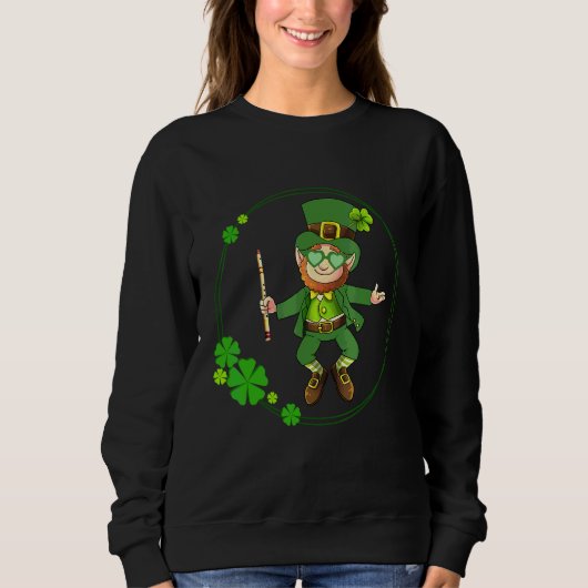 Flute Leprechaun St Patricks Day Flute Player Iris Trui (Voorkant)