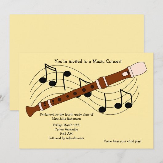 Flute Music Considérant Invitation (Devant / Derrière)