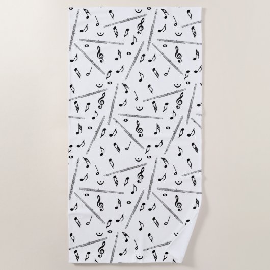 Flute Music Note Serviette de plage Motif (Devant)
