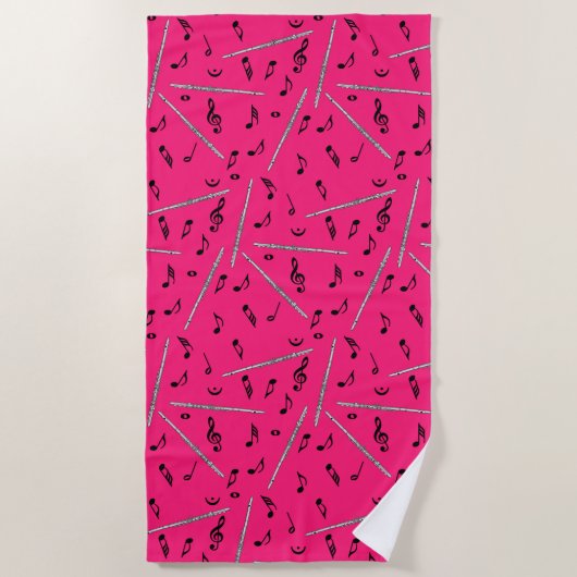 Flute Music Note Serviette de plage Motif (Devant)