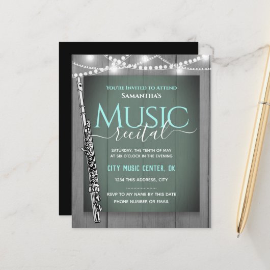 Flute Music Overweging Formele Uitnodiging (Voorkant / Achterkant in situ)