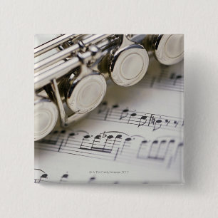 Flute on Sheet Music Vierkante Button 5,1 Cm