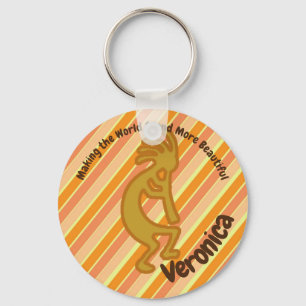 Flute Player Beauful Music Oranje Kokopelli Sleutelhanger