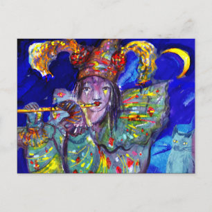FLUTIST IN BLUE Carnival Masquerade Uitnodiging Briefkaart