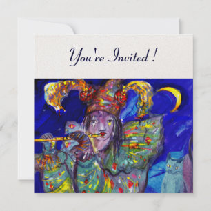 FLUTIST IN BLUE Champagne Birthday Party Invite Kaart