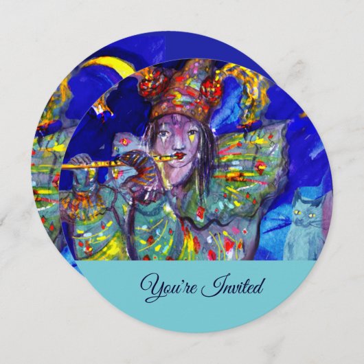 FLUTIST IN BLUE Champagne Birthday Party Invite Kaart (Voorkant / Achterkant)