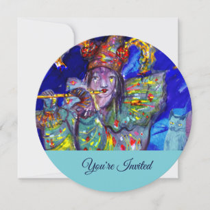 FLUTIST IN BLUE Champagne Birthday Party Invite Kaart