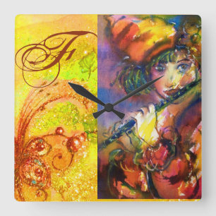 FLUTIST PORTRAIT/Venetiaans Masquerade Monogram Vierkante Klok