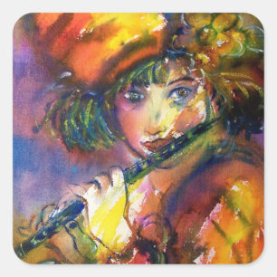 FLUTIST PORTRAIT/Venetiaanse Masquerade Vierkante Sticker