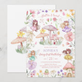 Flutter and Twirl Fairy First 1st Birthday Kaart (Voorkant / Achterkant)