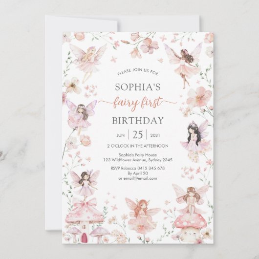 Flutter and Twirl Fairy First 1st Birthday Kaart (Voorkant)