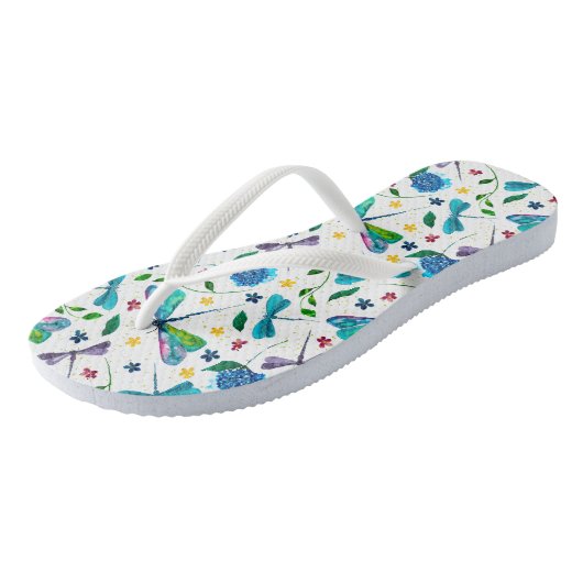 Flutter Dragonfly en Floral-Waterverf Teenslippers (Schuin)