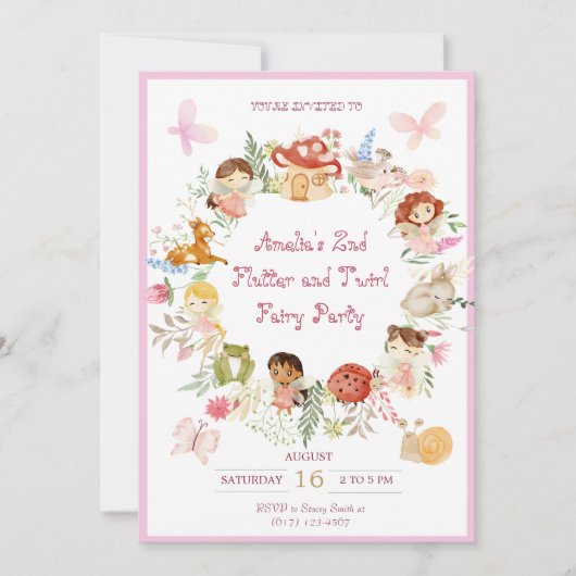 Flutter en Kronkel Fairy Garden Verjaardag Kaart (Voorkant)