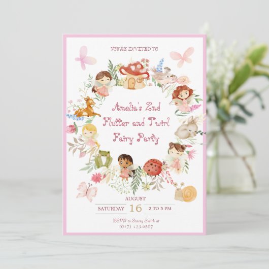Flutter en Kronkel Fairy Garden Verjaardag Kaart (Staand voorkant)