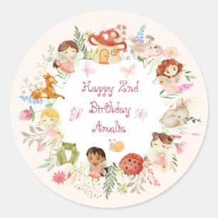 Flutter en Kronkel Fairy Garden Verjaardag Ronde Sticker