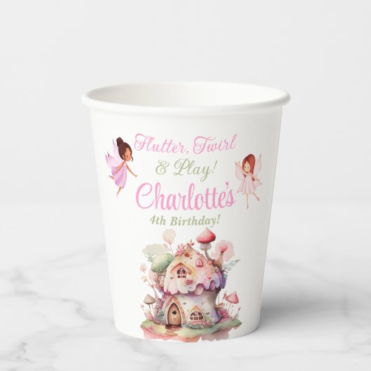 Flutter en Kronkel Fairy Verjaardagsfeestbekers Papieren Bekers (Achterkant)