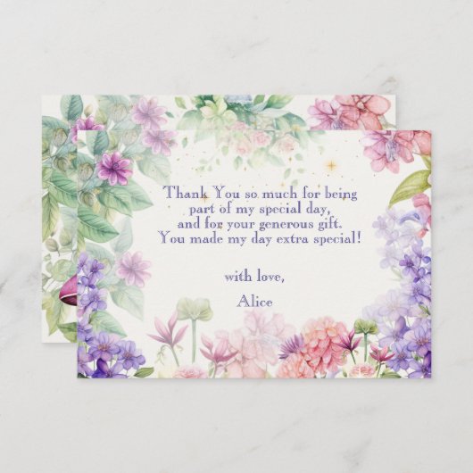 Flutter en twirl Fairy tuin waterverf verjaardag Bedankkaart (Voorkant / Achterkant)