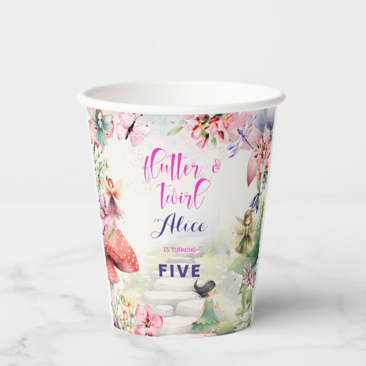 Flutter en twirl Fairy tuin waterverf verjaardag Papieren Bekers (Voorkant)