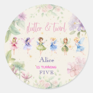 Flutter en twirl Fairy tuin waterverf verjaardag Ronde Sticker