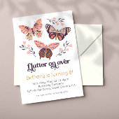 Flutter On Over Butterfly Birthday Invitation Kaart