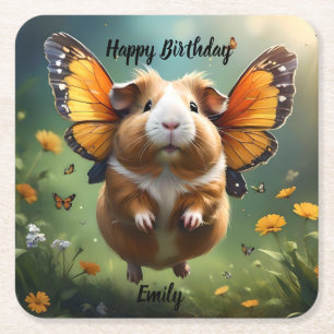 Flutter Paws: het cavia neemt de vlucht Vierkante Kartonnen Onderzetter