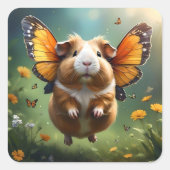 Flutter Paws: het cavia neemt de vlucht Vierkante Sticker (Voorkant)