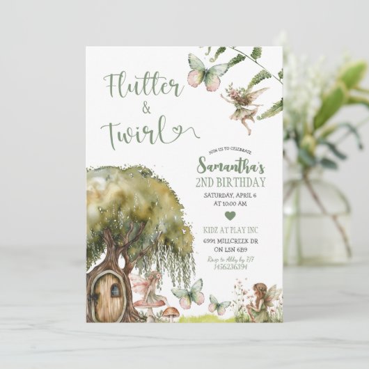 Flutter & Twirl Enchanted Forest Fairy Verjaardag Kaart (Staand voorkant)