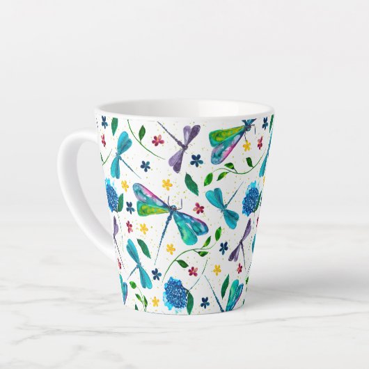 Flutter-Waterverf Dragonfly Garden Designer Latte Mok (Linkerhoek)