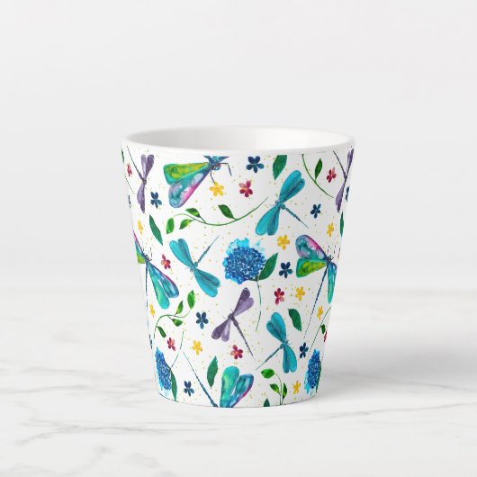 Flutter-Waterverf Dragonfly Garden Designer Latte Mok (Voorkant)