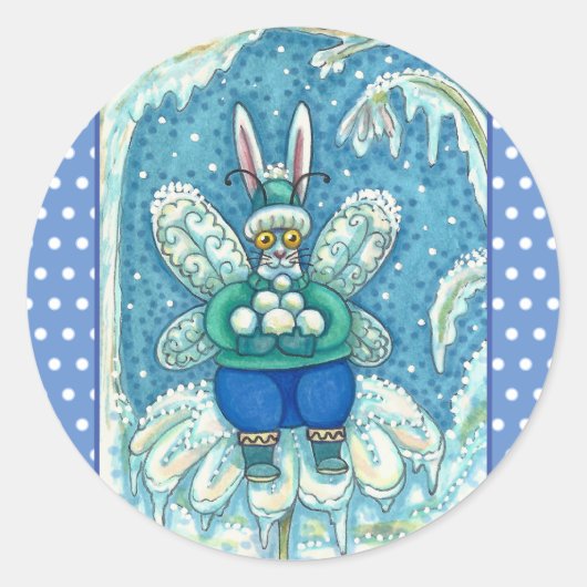 FLUTTERBUN WINTER WONDERLAND, FUNNY BUNNY RABBIT RONDE STICKER (Voorkant)