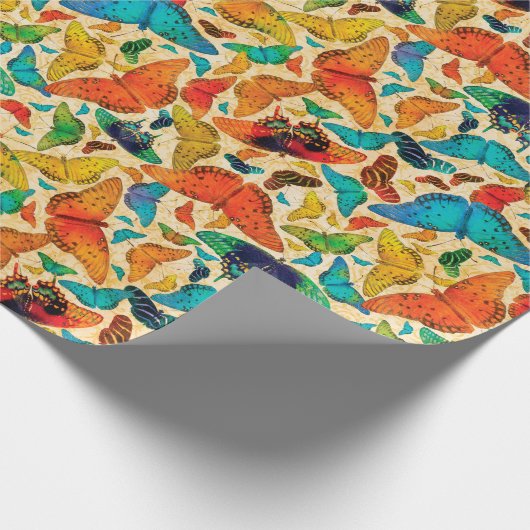 Flutterby Day Butterflies on Beige Cadeaupapier (Hoek)