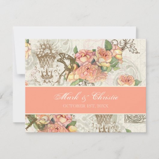 Flutterbyes in Rozen Elegant Wedding RSVP Card (Voorkant)
