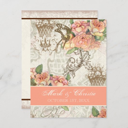 Flutterbyes 'n Rose Élégante invitation de mariage (Devant / Derrière)