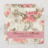 Flutterbyes 'n Rozen Elegante bruiloft - Roze Kaart (Voorkant / Achterkant)