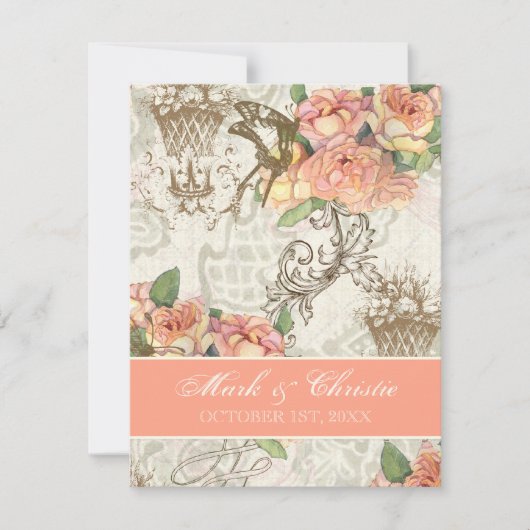 Flutterbyes 'n Rozen Elegante bruiloft uitnodiging (Voorkant)